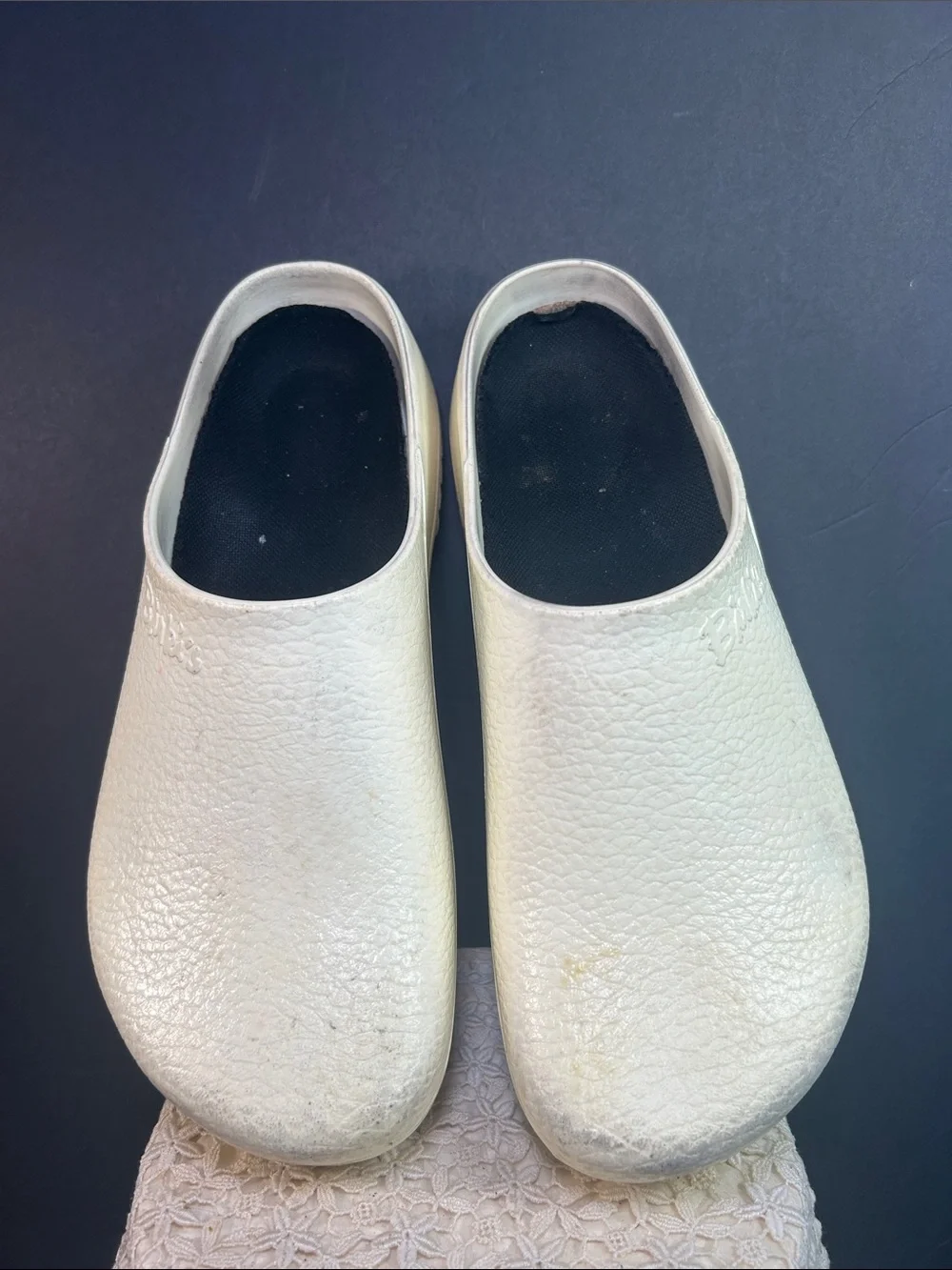Birkies White Slip-On Clogs with Black Insole Birkenstock